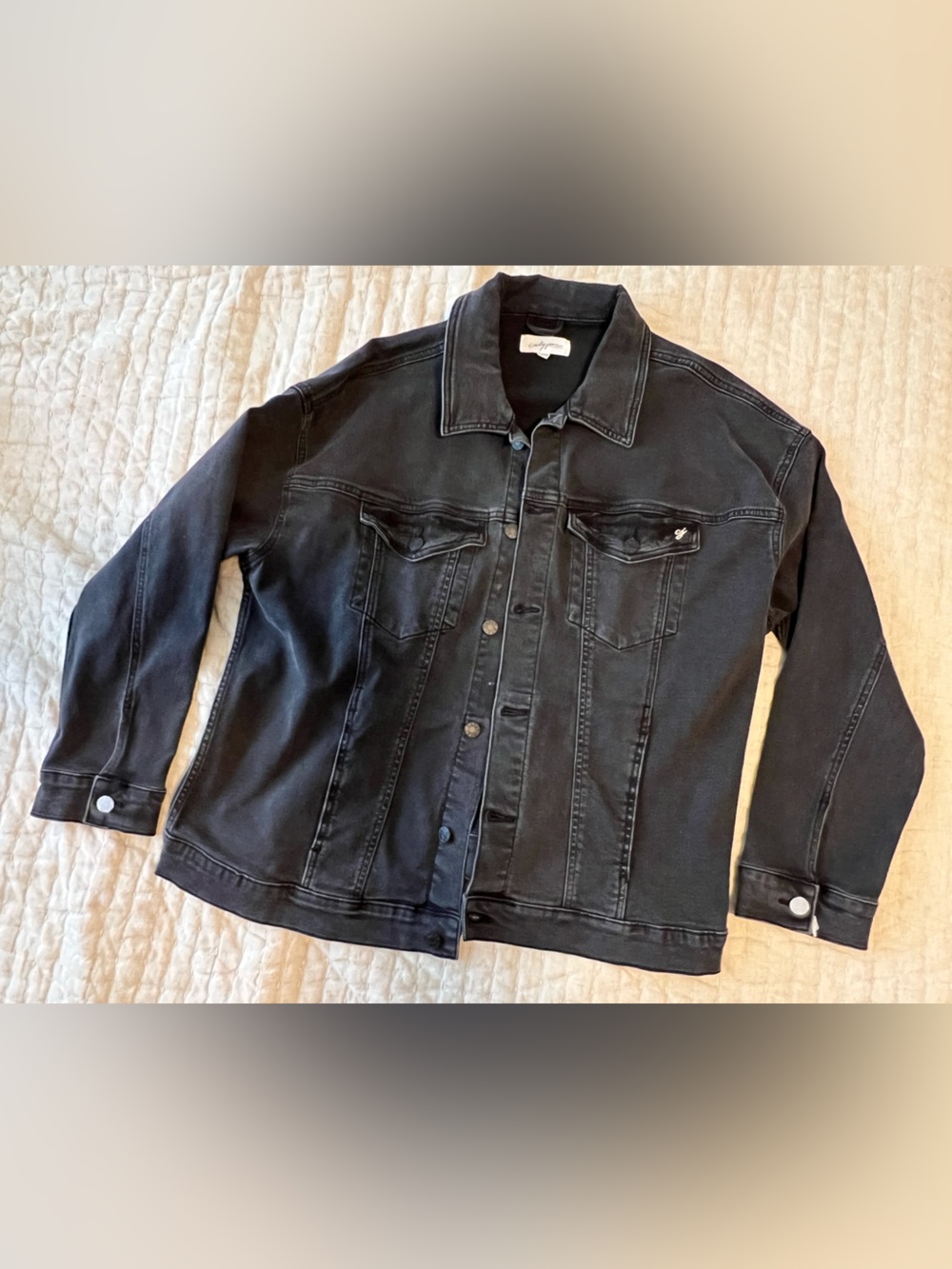 Carly Jean Los Angeles Black Denim Trucker Jacket Oversized size Large